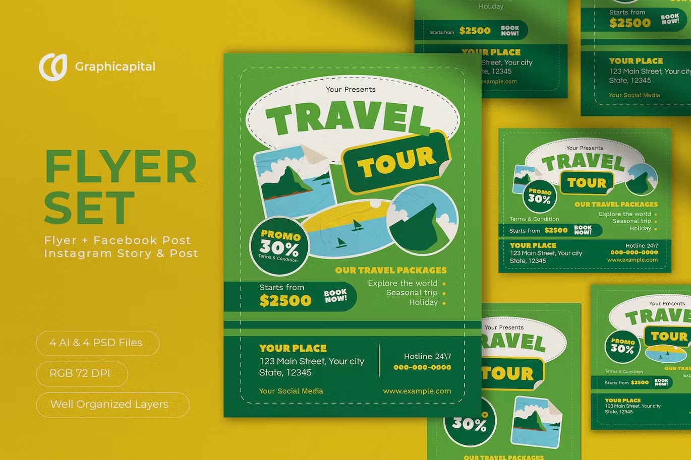 Modern and Green Travel Agency Brochure Set-flyer