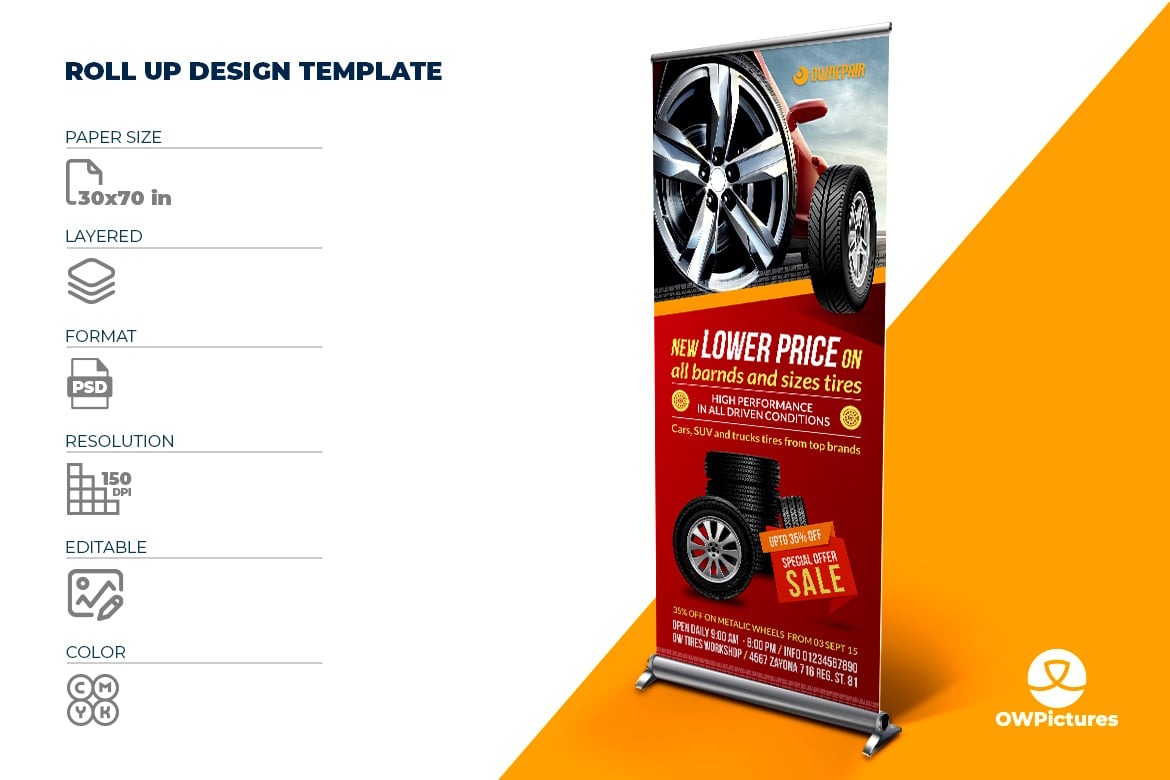 Tires Shop Signage Roll-Up Banner Template
