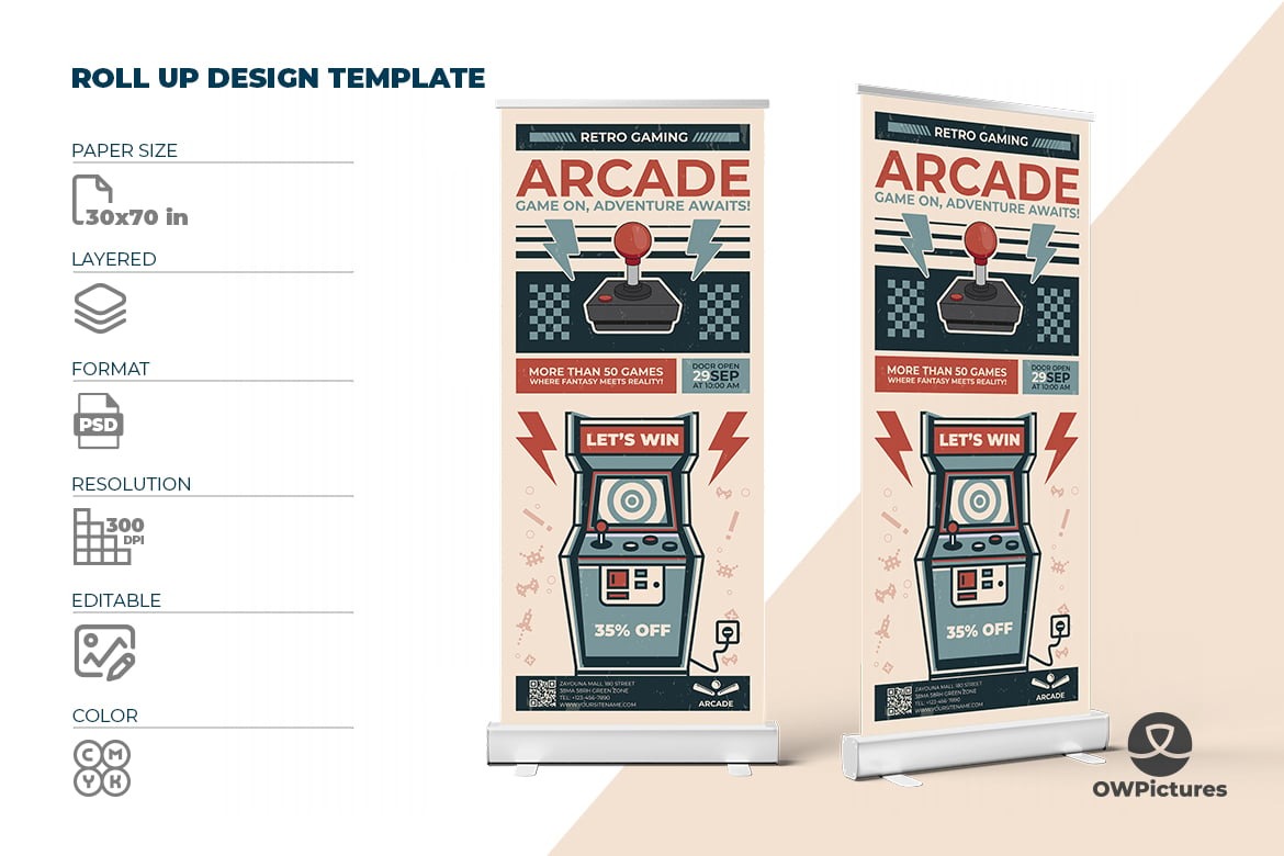 Arcade Retro Game Signage Banner Roll Up Template