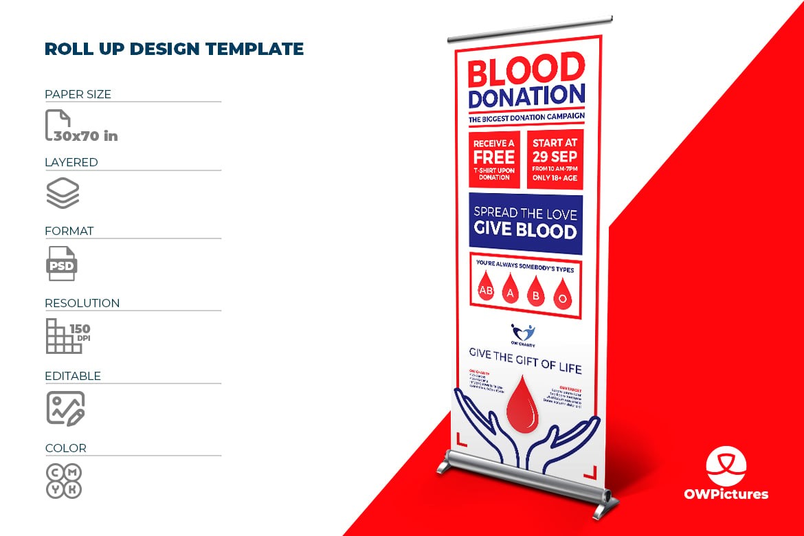Blood Donation Signage Banner Roll Up Template