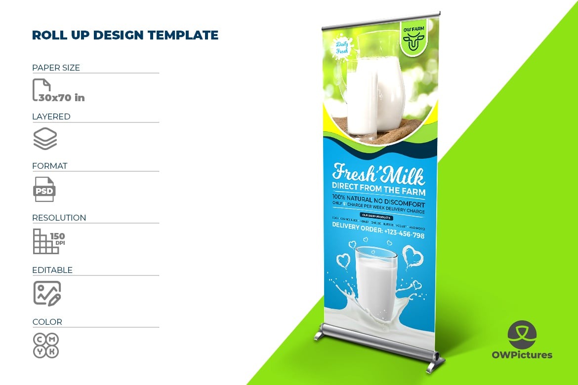 Farm Fresh Milk Signage Banner Roll Up Template